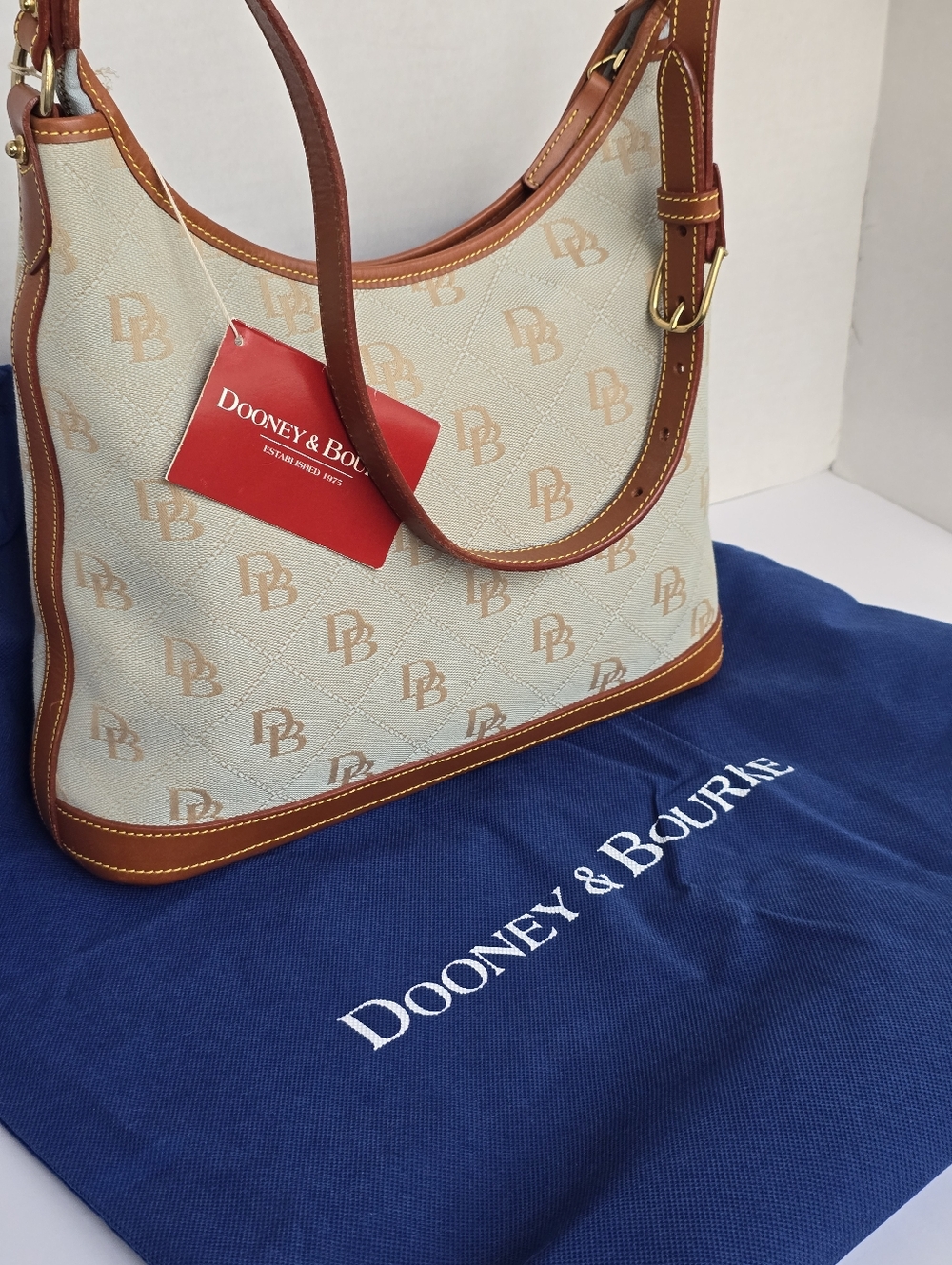 Dooney & Bourke Minty Green Canvas Shoulder Bag with Brown Leather Trim Y2K NWT